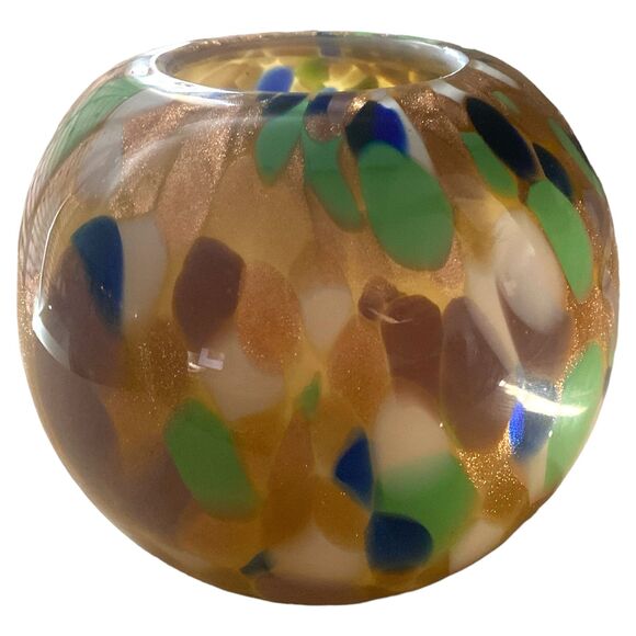 Murano Hand Blown Art Glass Vase 6.25x7" Gold Cased Round Globe Italy - Picture 2 of 8